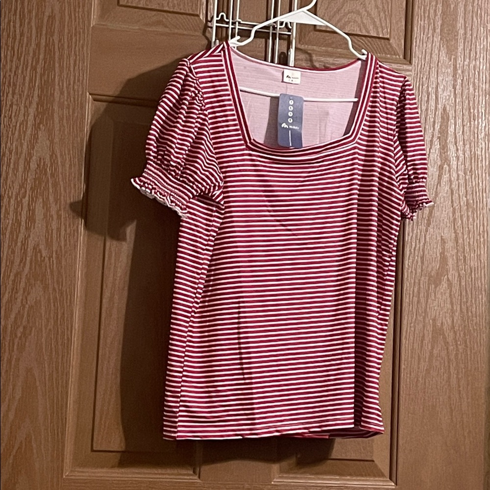 Red Striped Women's Blouse - Picture 1 of 2